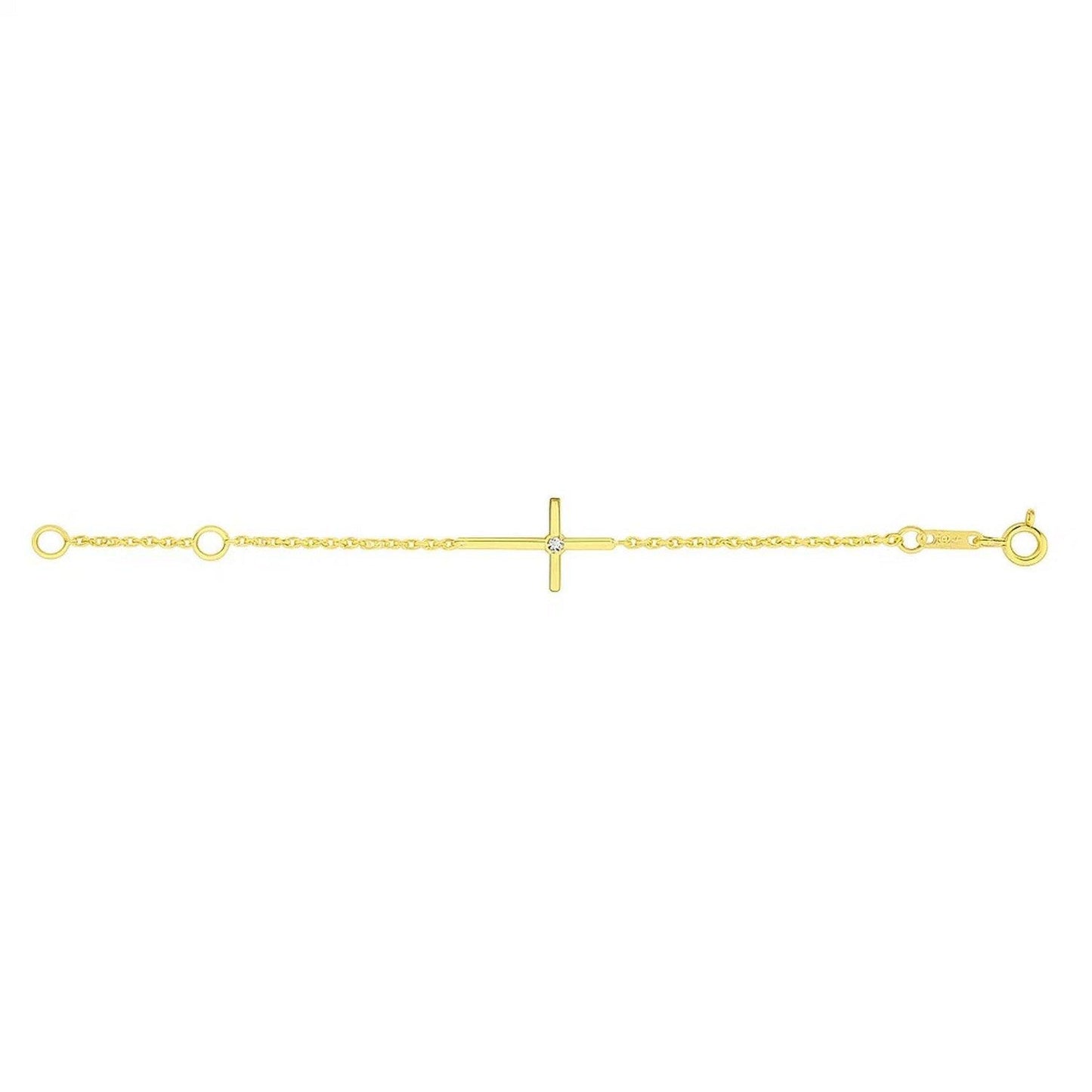 14k Yellow Gold 5 1/2 inch Childrens Bracelet with Cross (1.00 mm)