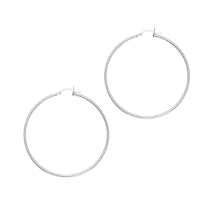 Rhodium Plated Hoop Earrings in Sterling Silver (2x50mm)
