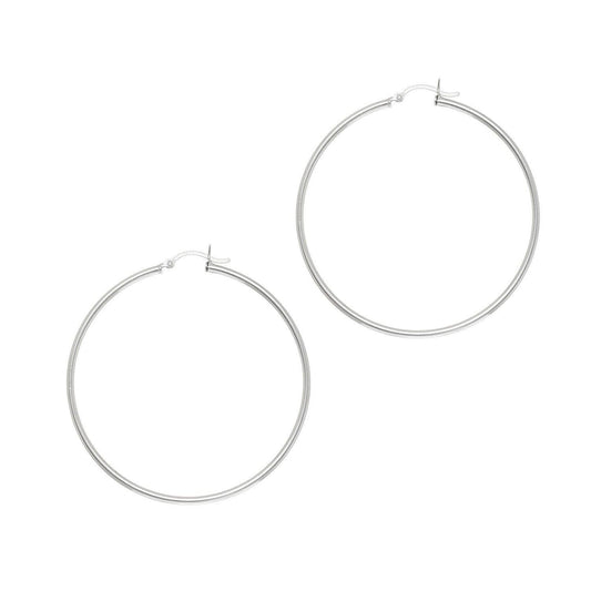 Rhodium Plated Hoop Earrings in Sterling Silver (2x50mm)