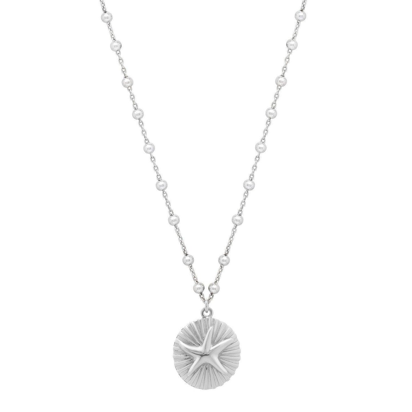 Sterling Silver Rhodium Plated Starfish Medallion Necklace