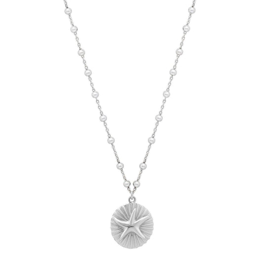 Sterling Silver Rhodium Plated Starfish Medallion Necklace
