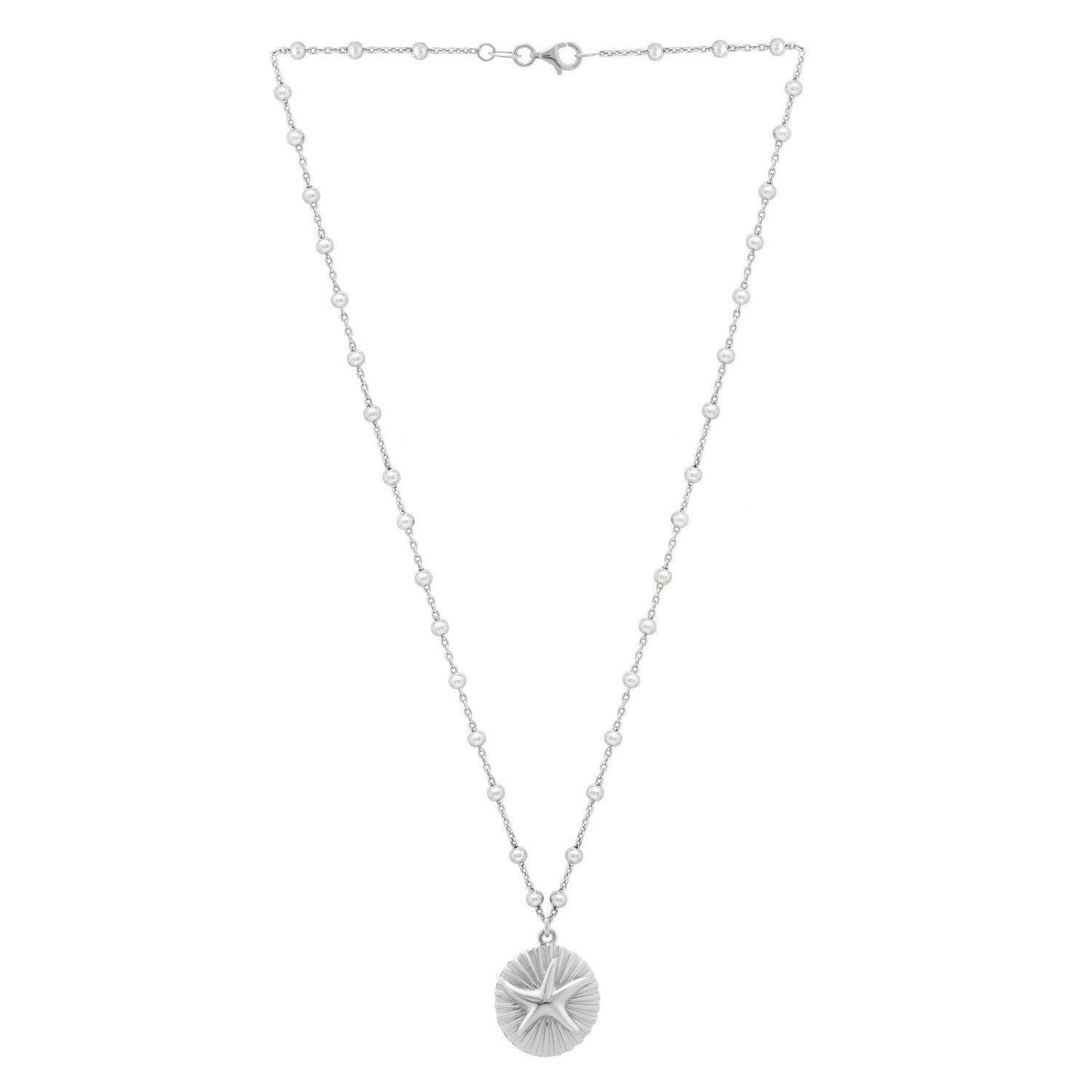 Sterling Silver Rhodium Plated Starfish Medallion Necklace
