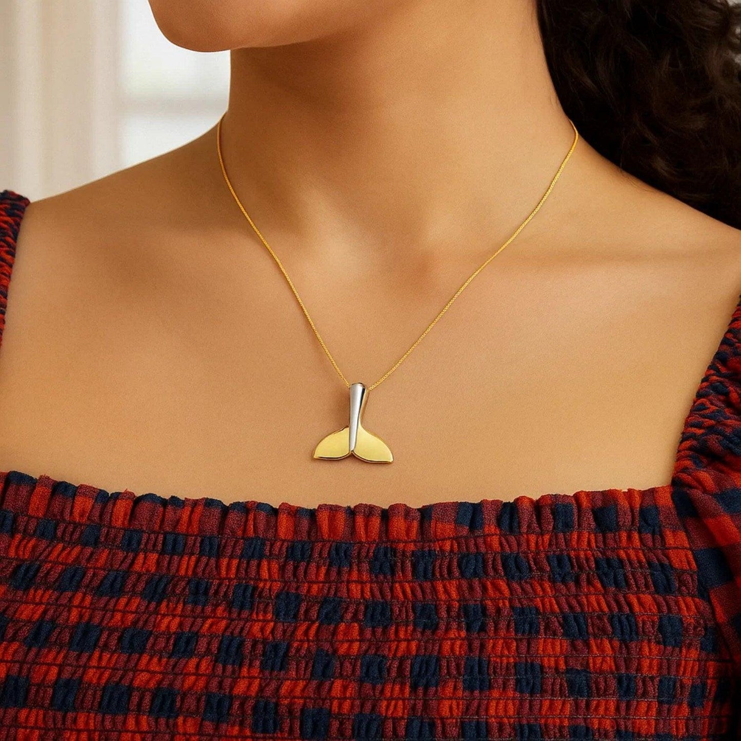 Whale Tail Necklace in 10K Yellow Gold