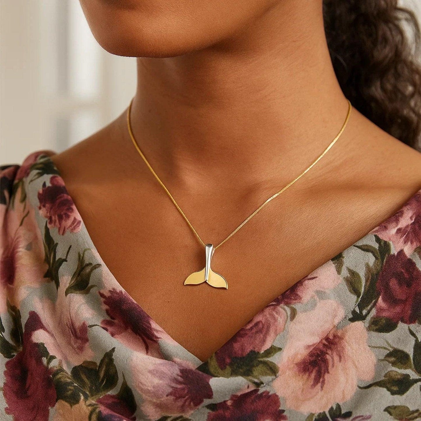 Whale Tail Necklace in 10K Yellow Gold