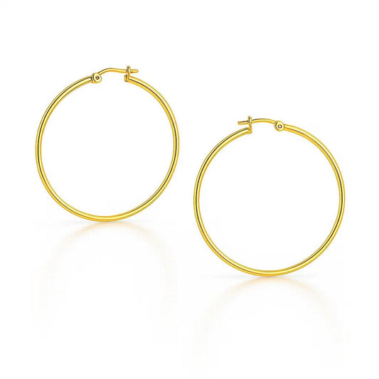 14k Yellow Gold Polished Hoop Earrings (3x25mm)