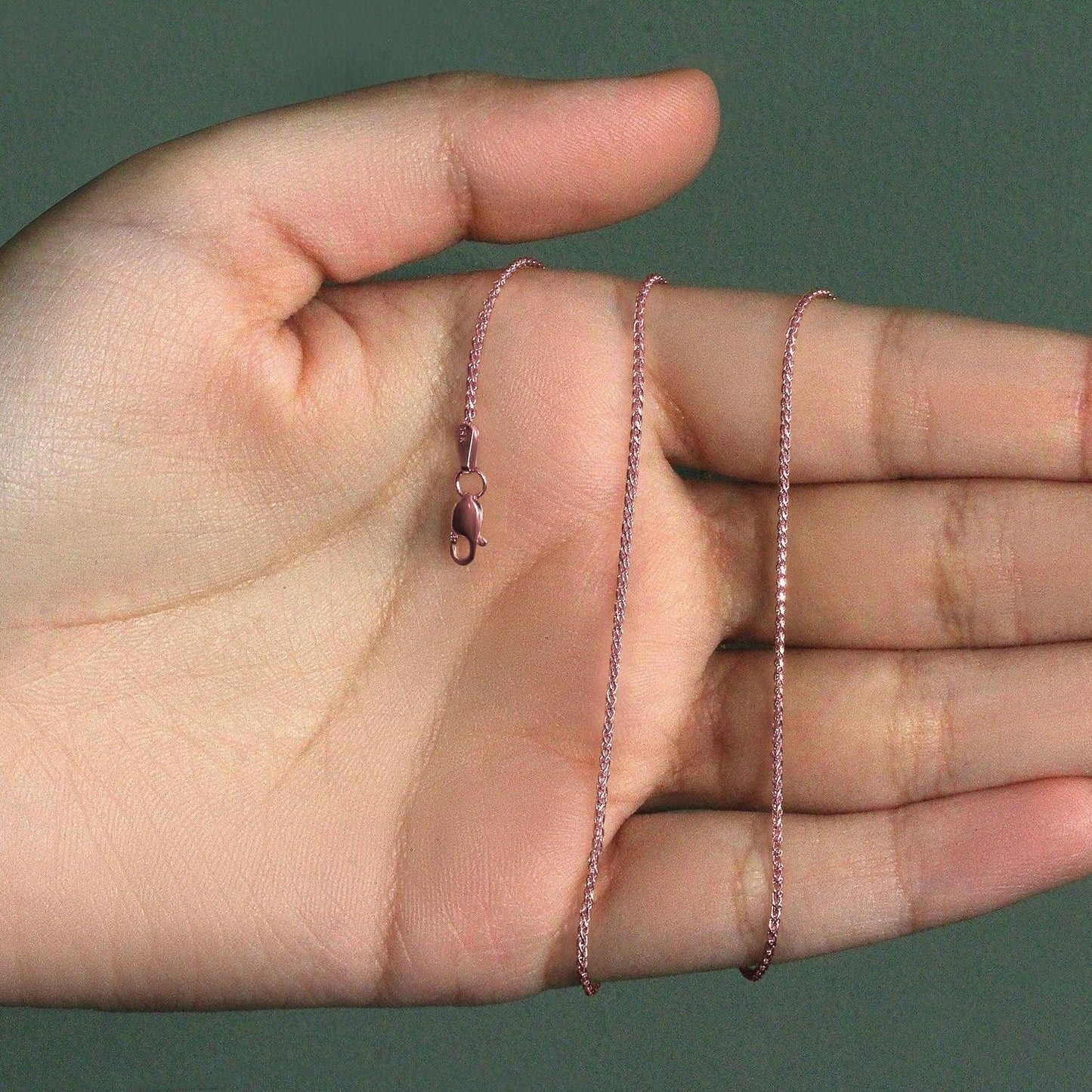 14k Rose Gold Diamond Cut Round Wheat Chain (1.20 mm)