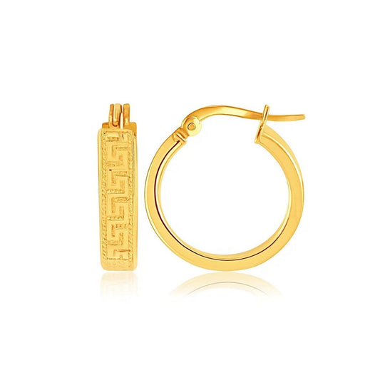 14k Yellow Gold Greek Key Small Hoop Earrings