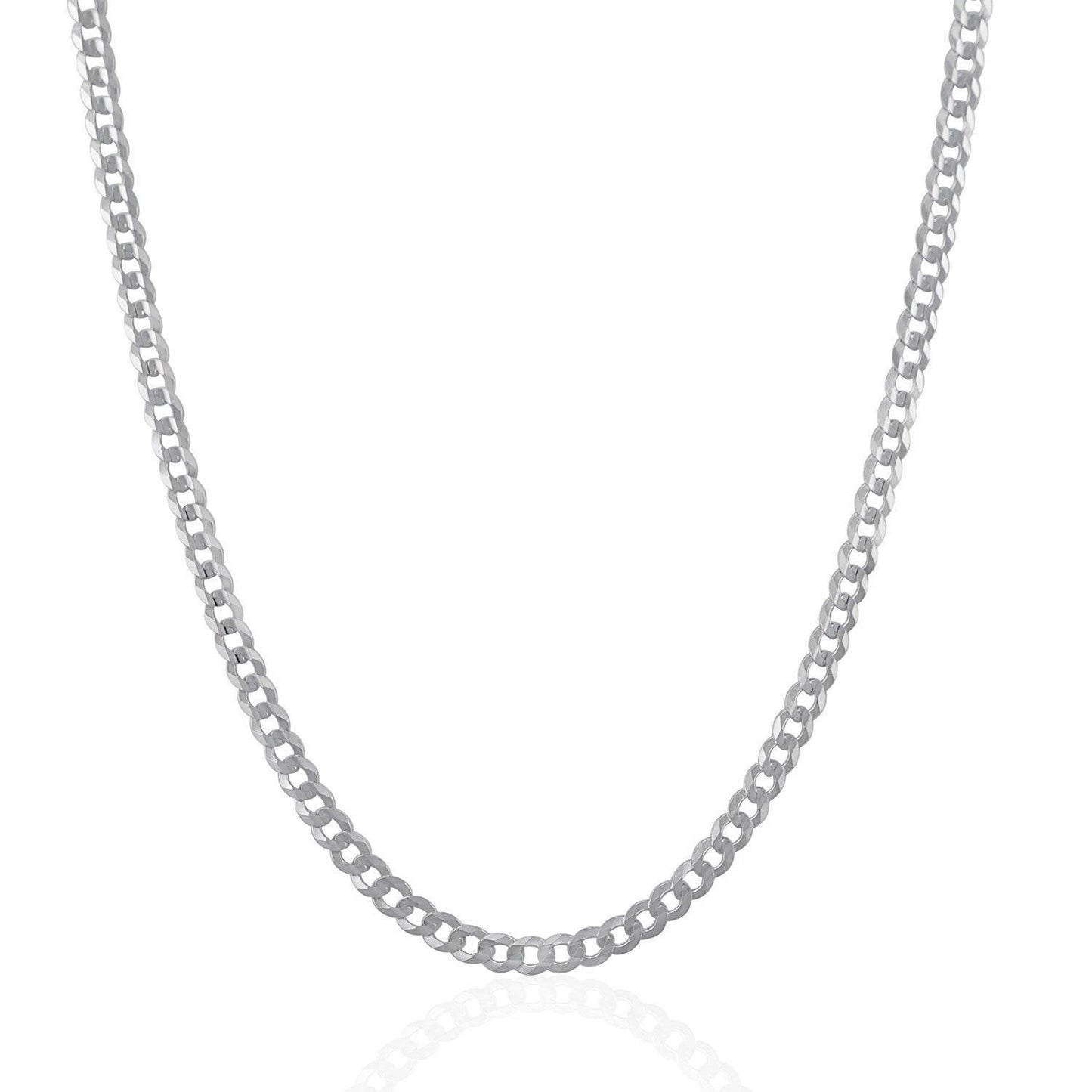 Rhodium Plated 3.7mm Sterling Silver Curb Style Chain (3.70 mm)