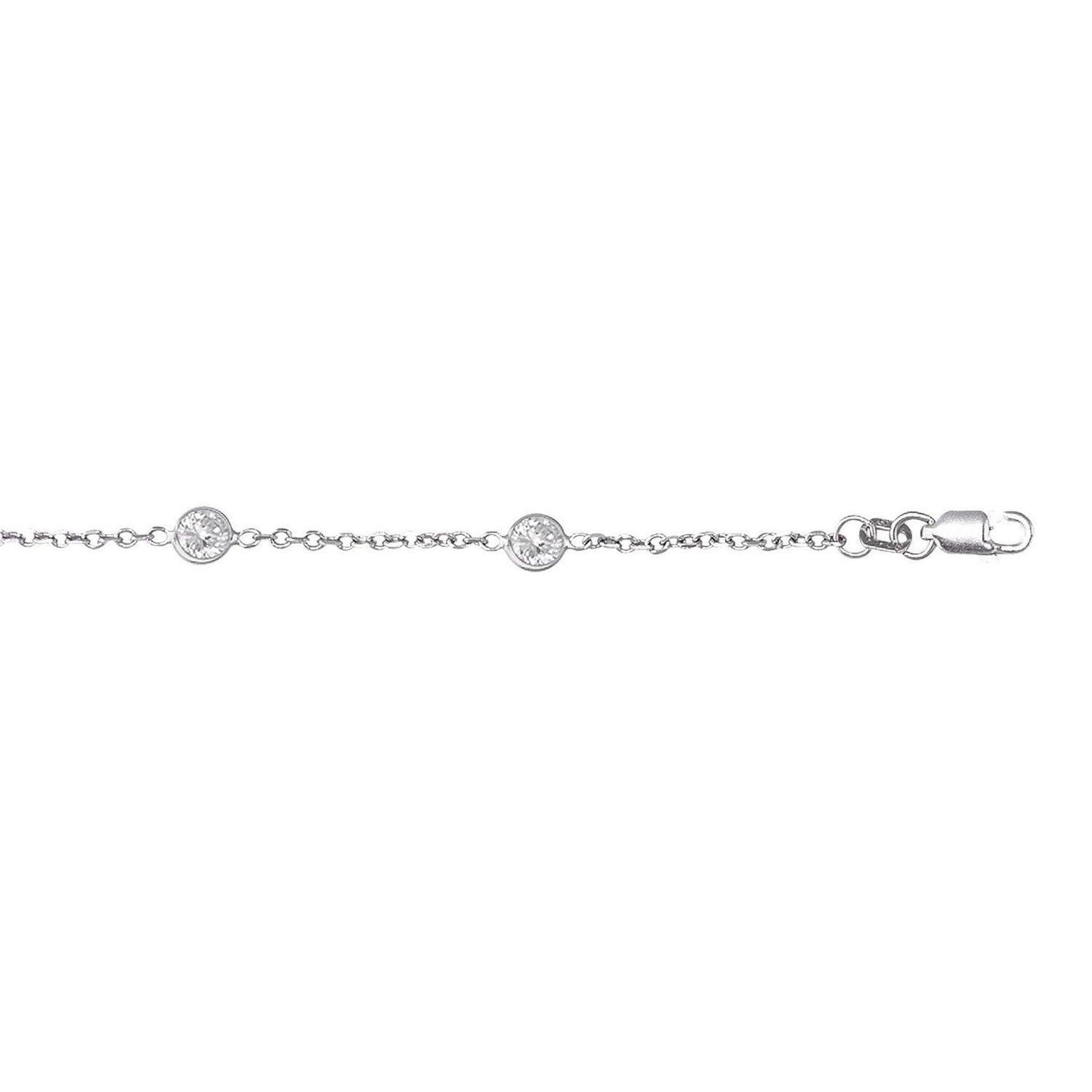 14k White Gold Anklet with Round White Cubic Zirconia
