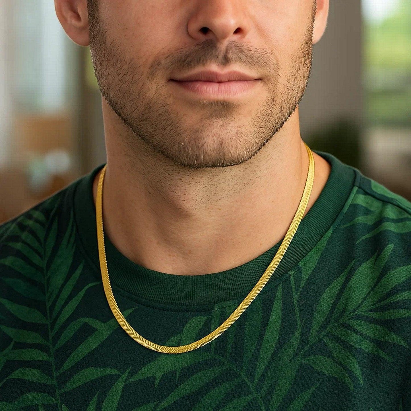 Sterling Silver Yellow Gold Plated Imperial Herringbone Chain (3.40 mm)