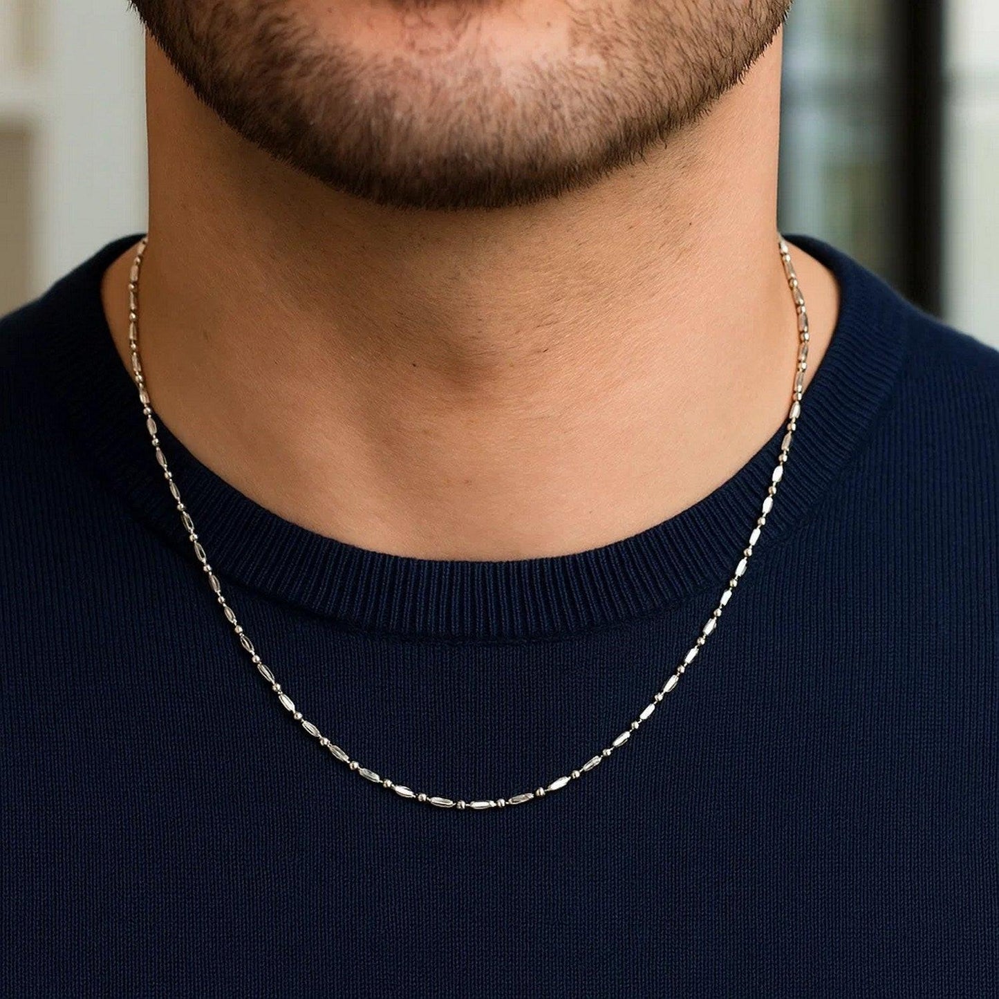 14k White Gold Diamond-Cut Alternating Bead Chain (1.30 mm)