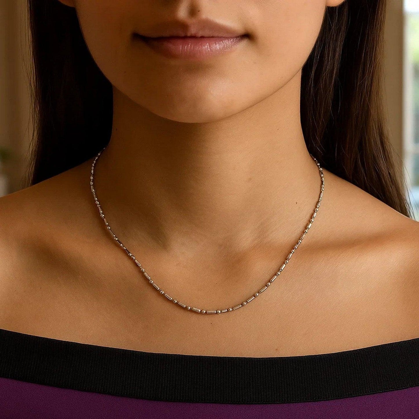 14k White Gold Diamond-Cut Alternating Bead Chain (1.30 mm)