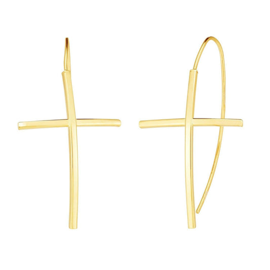 14K Yellow Gold Cross Thread Drop Earrings