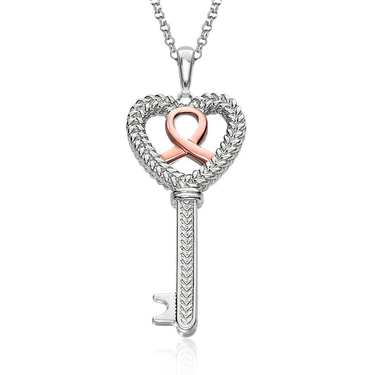 14K Rose Gold and Sterling Silver Reversible Heart Key Pendant