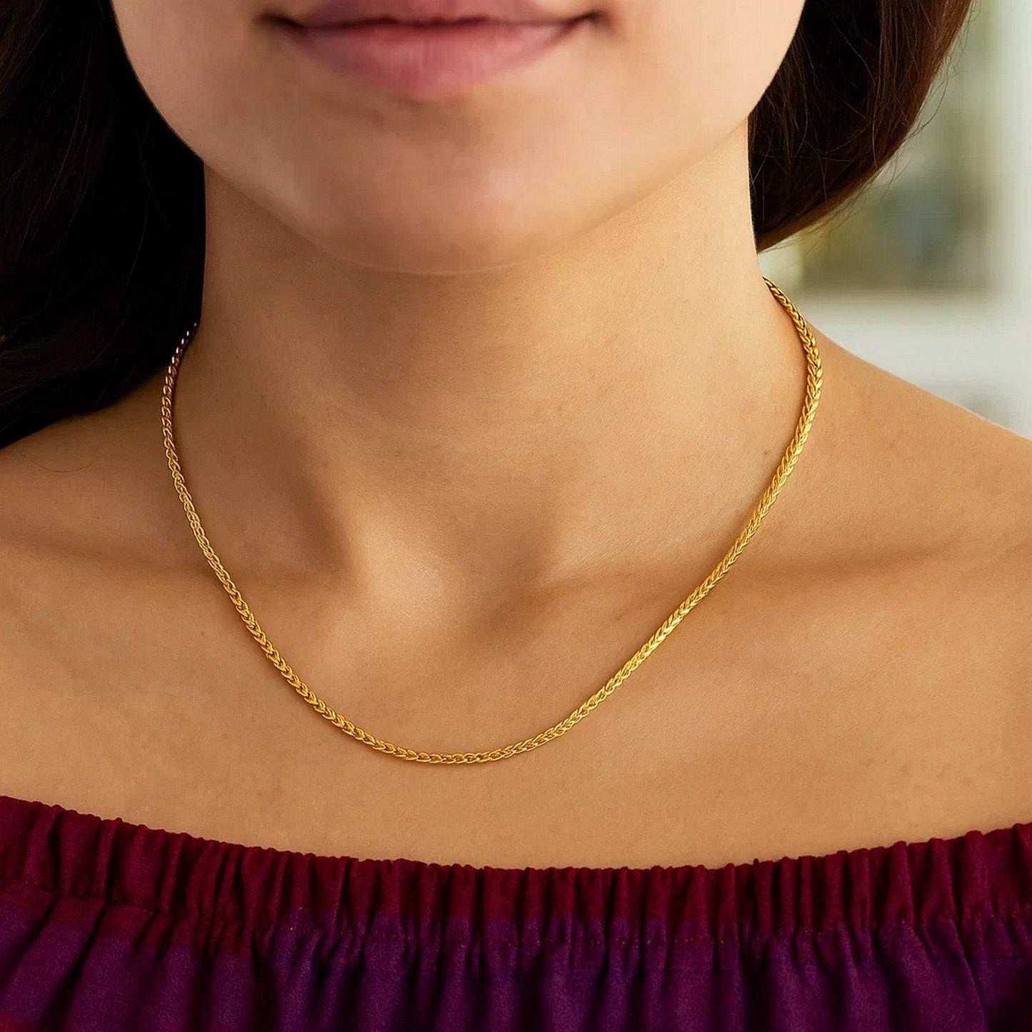 14k Yellow Gold Diamond Cut Round Wheat Chain (1.00 mm)