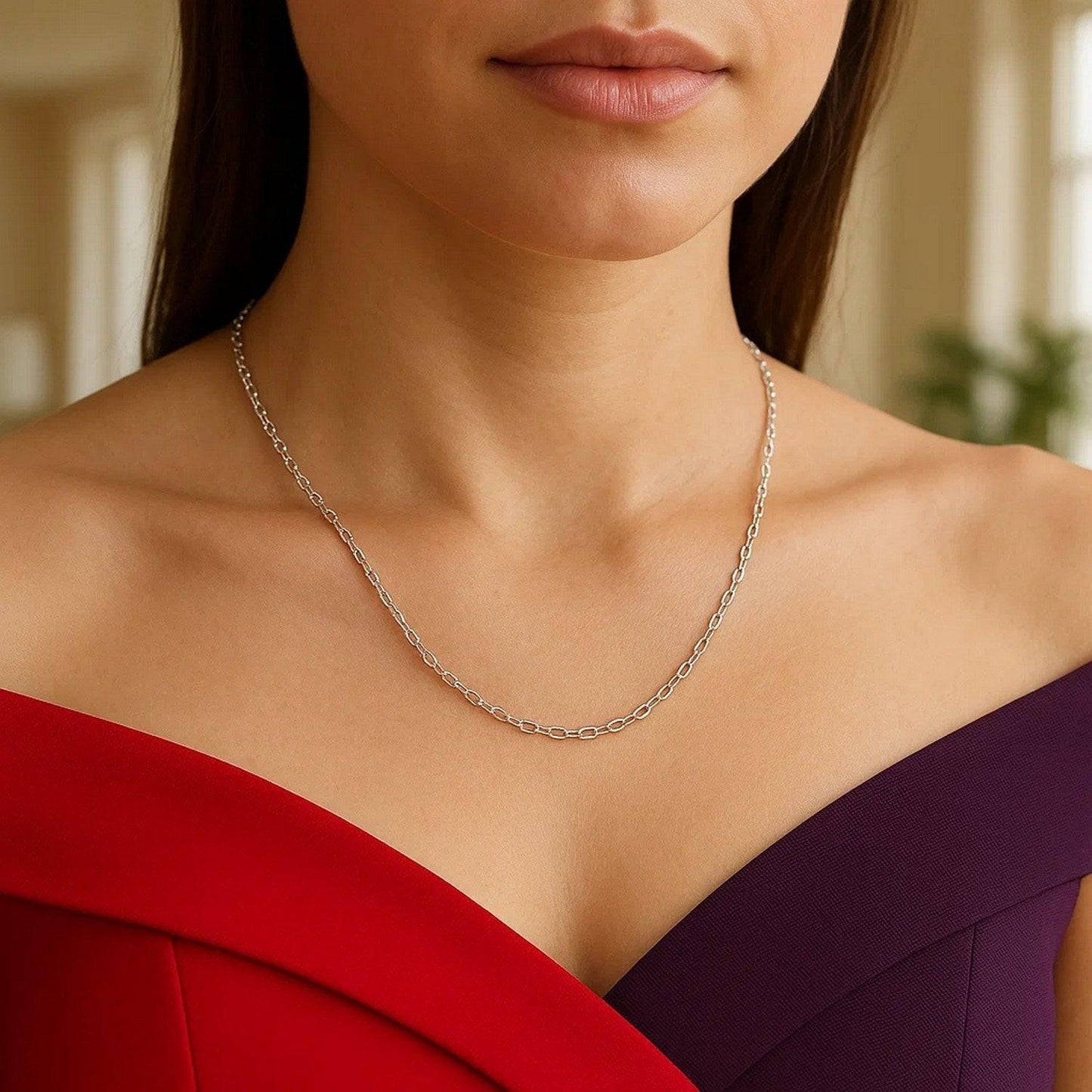 14k White Gold Oval Cable Link Chain (1.50 mm)