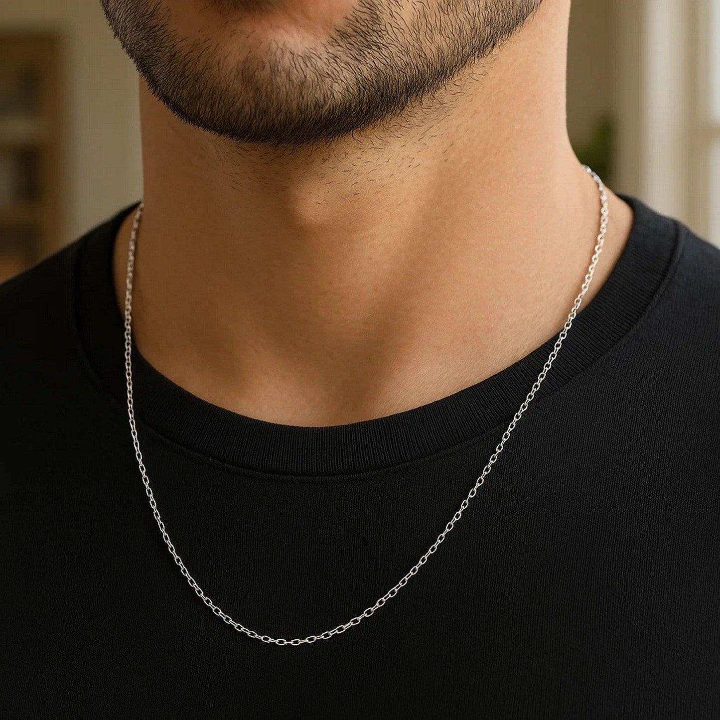 14k White Gold Diamond Cut Cable Link Chain (1.30 mm)