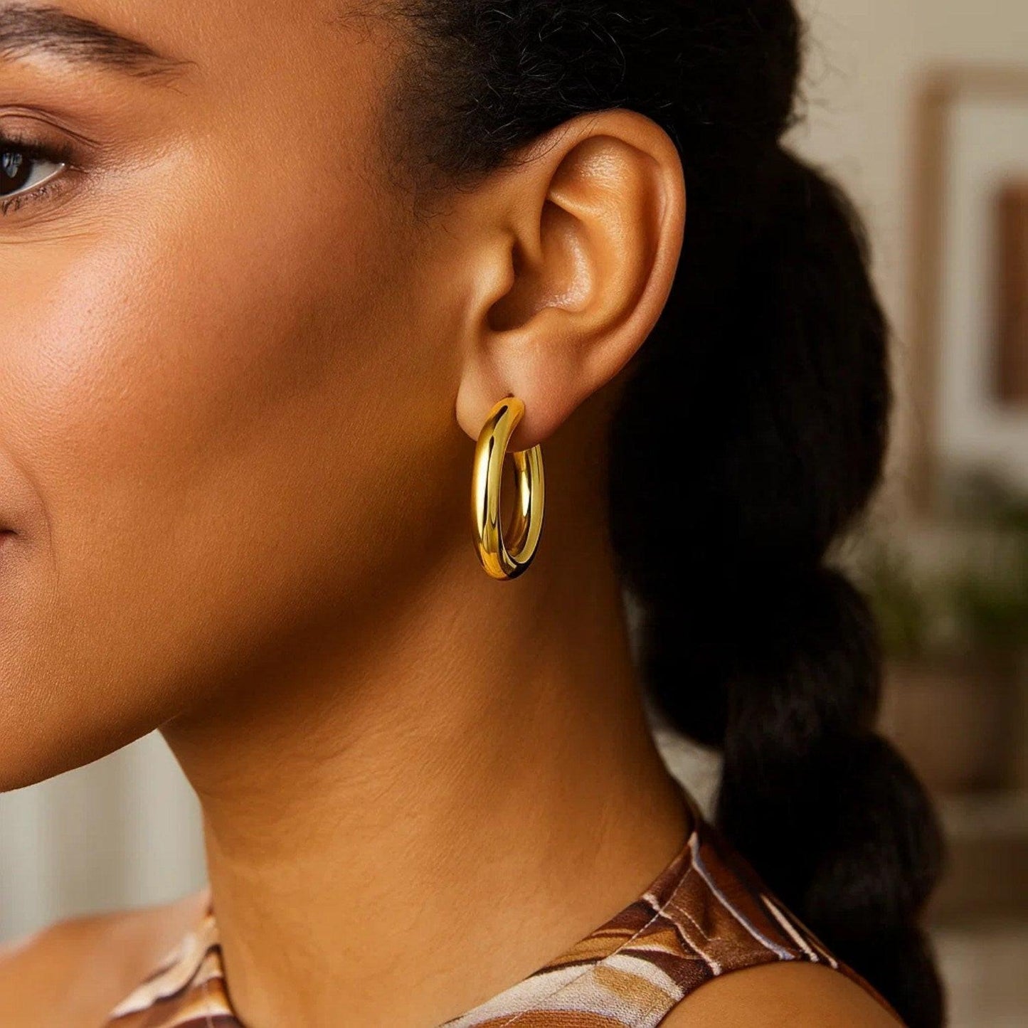 Sterling Silver Yellow Gold Plated Round Hoop Earrings