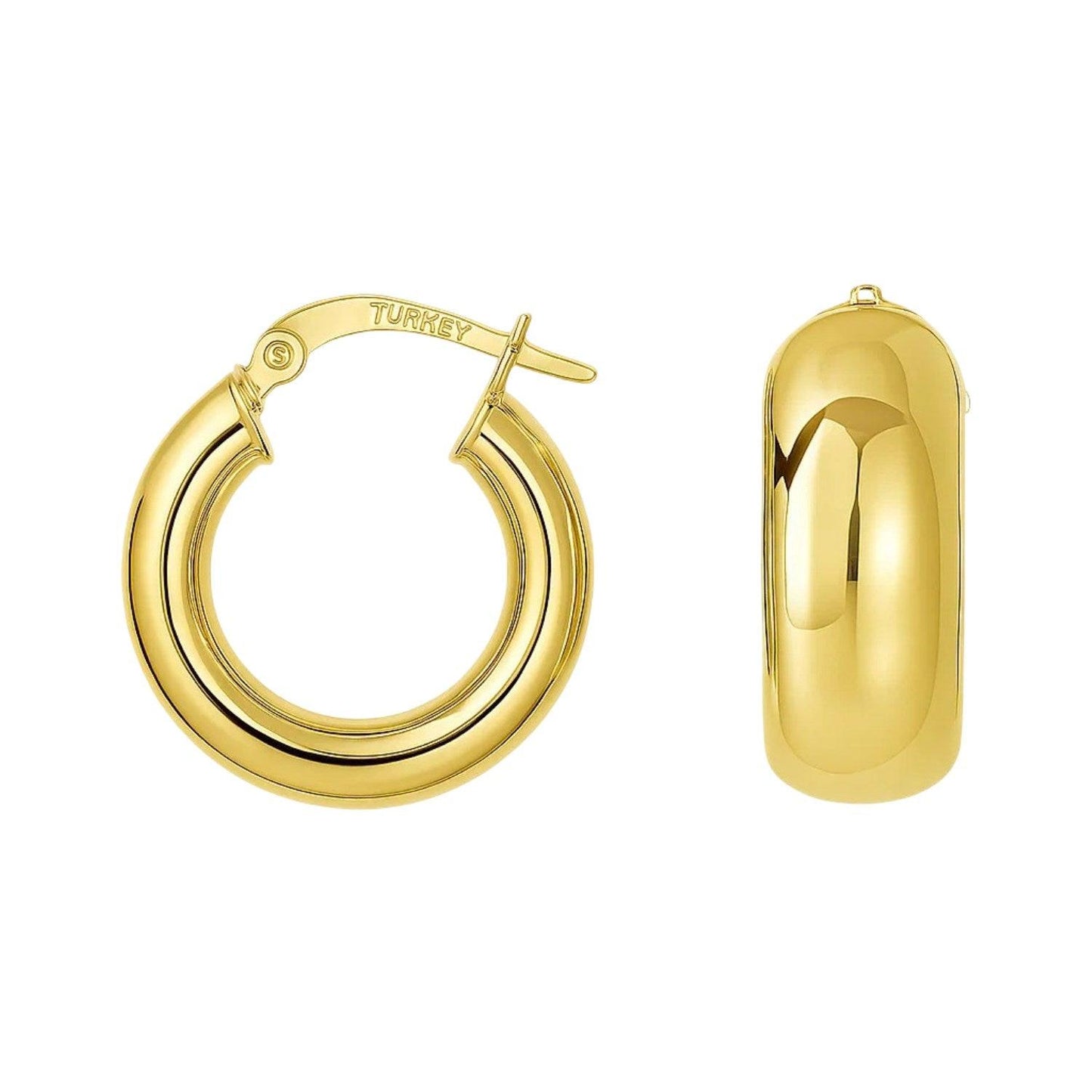 14k Yellow Gold Wide Small Hoop Earrings with Snap Lock