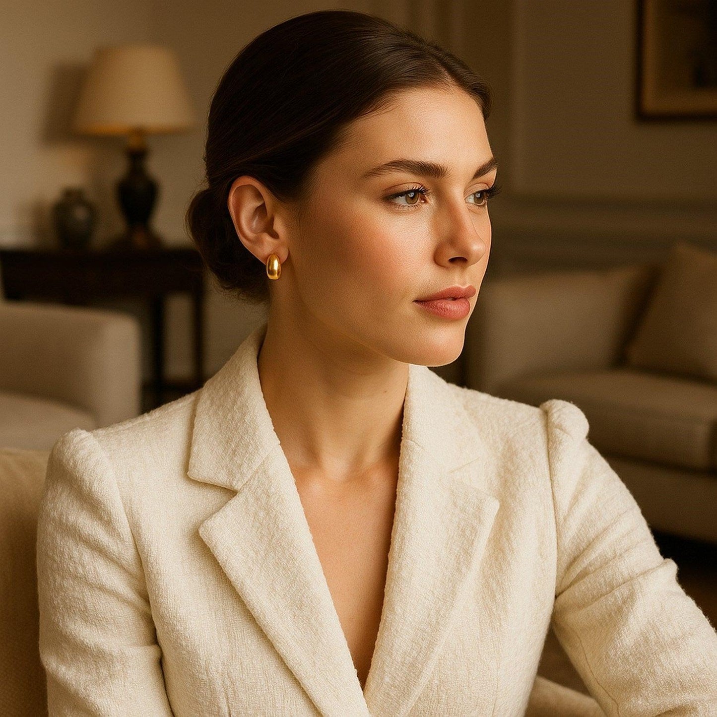 14k Yellow Gold Wide Small Hoop Earrings with Snap Lock