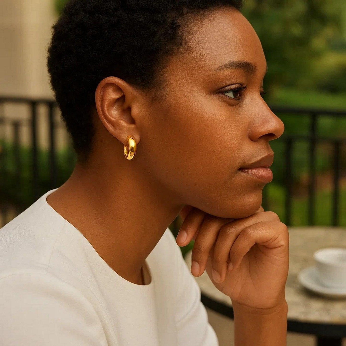 14k Yellow Gold Wide Small Hoop Earrings with Snap Lock