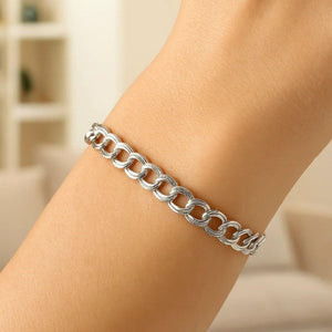 Sterling Silver Ridged Circular Chain Bracelet with Rhodium Plating (6.00 mm)