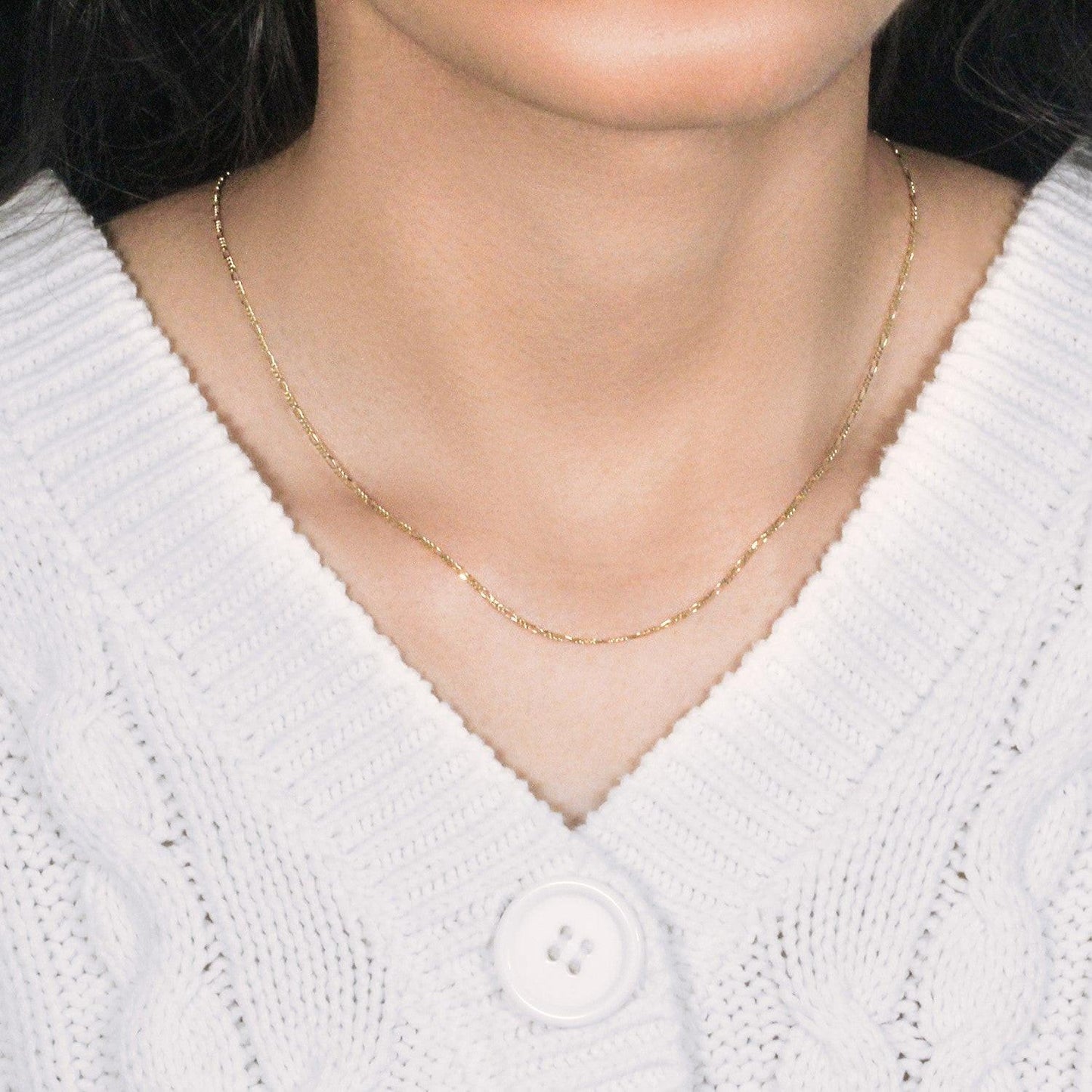 14k Yellow Gold Solid Figaro Chain (1.30 mm)