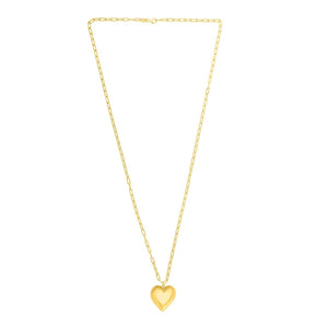 Sterling Silver Gold Plated Large Puffed Heart Long Necklace