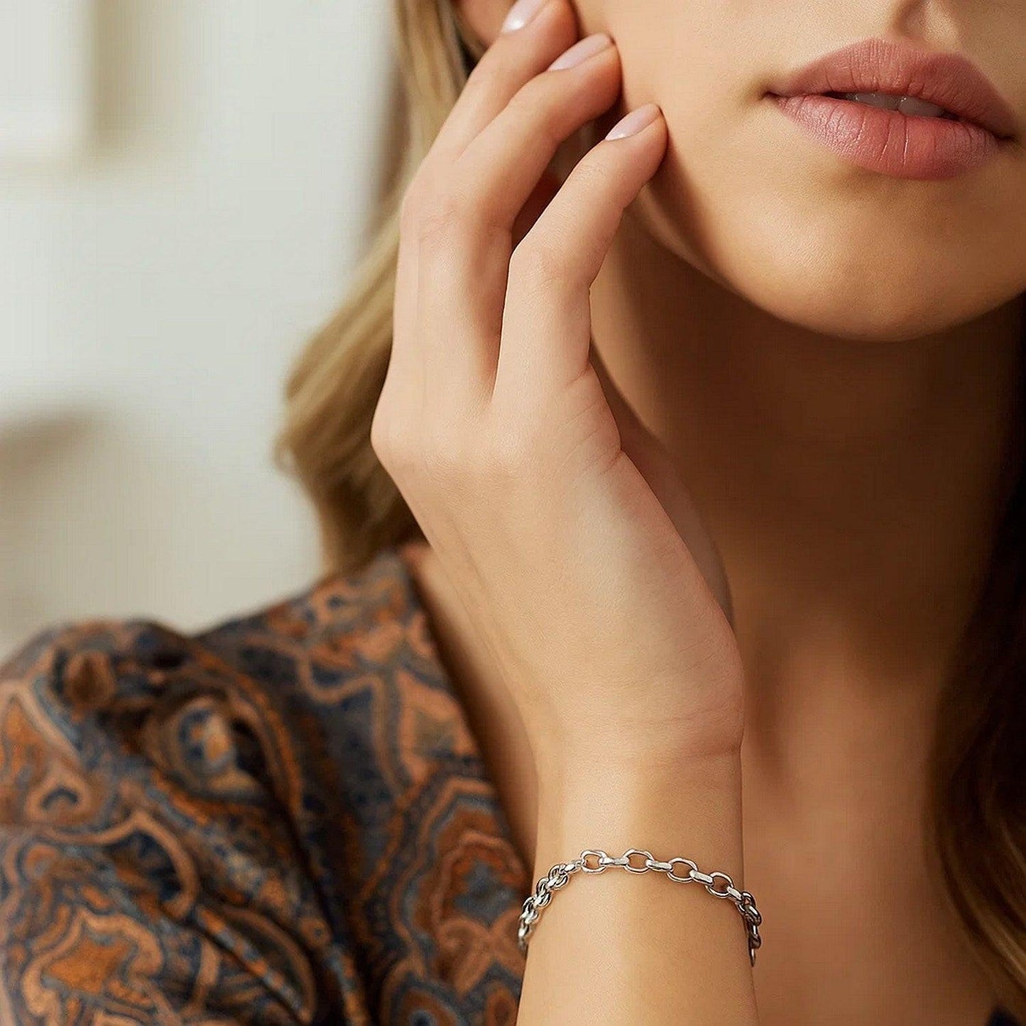 14k White Gold Oval Rolo Bracelet  (3.20 mm)