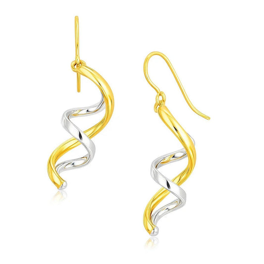 14k Two Tone Gold Double Helix Polished Dangling Earrings
