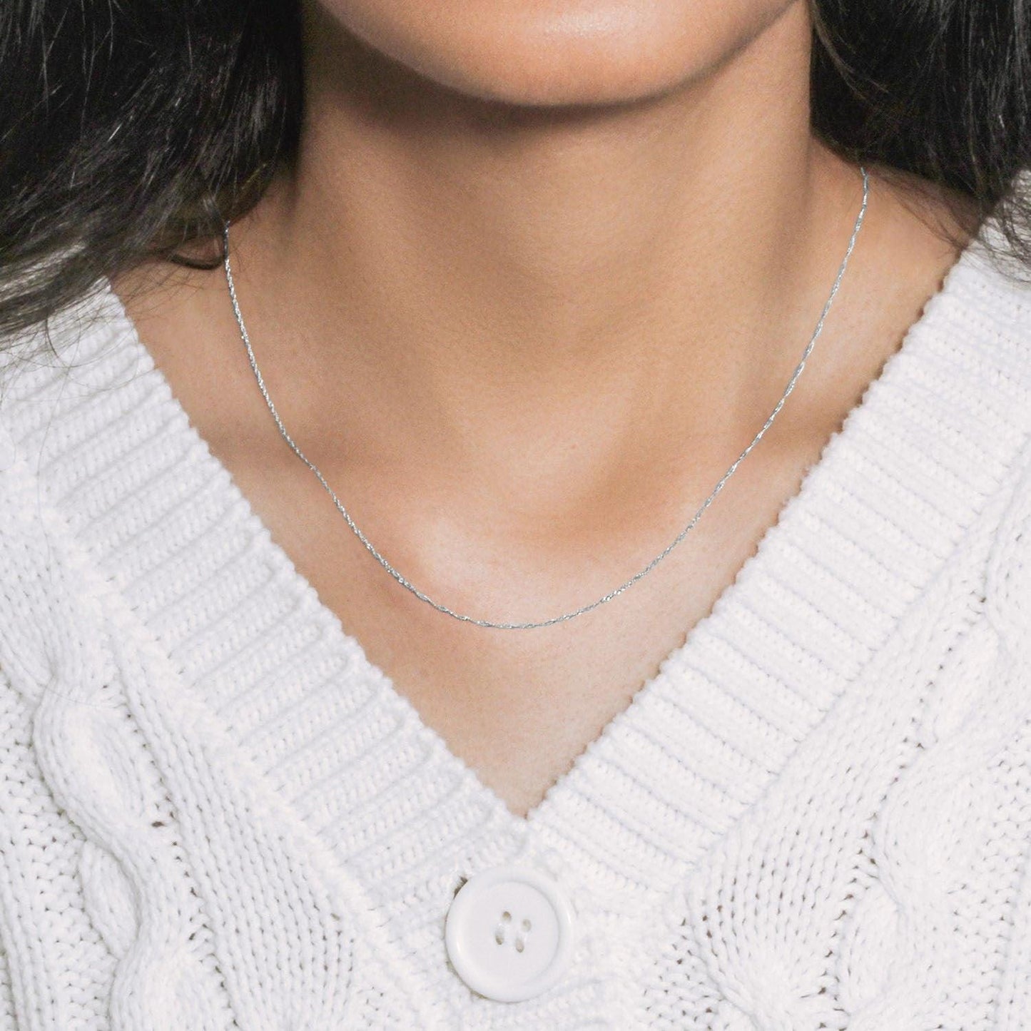 14k White Gold Singapore Chain 0.8mm (0.81 mm)