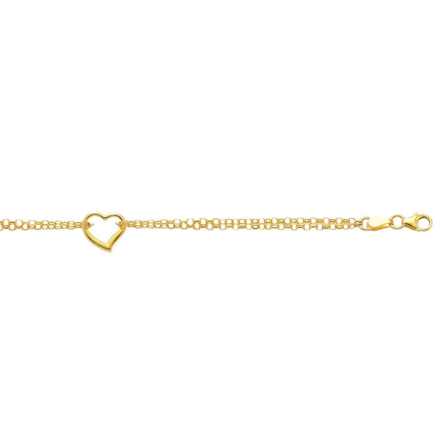 14k Yellow Gold Double Rolo Chain Anklet with an Open Heart Station