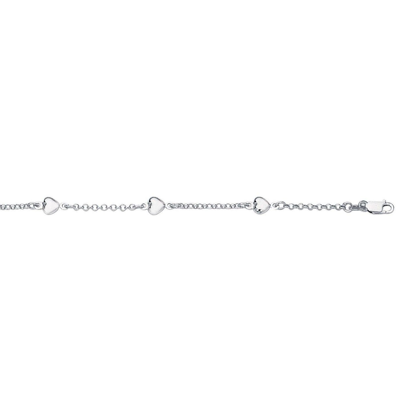 14k White Gold Anklet with Puffed Heart Design