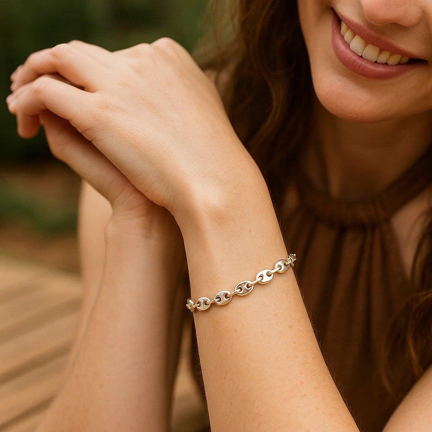 Sterling Silver Rhodium Plated Puffed Mariner Bracelet (3.70 mm)