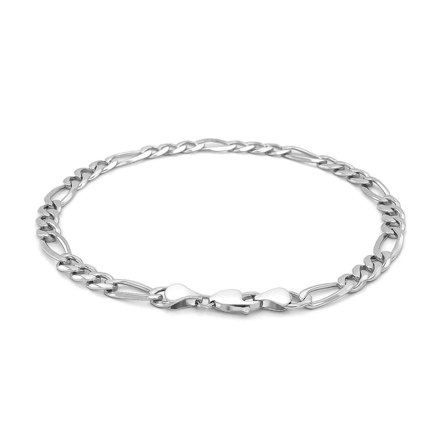 14k White Gold Solid Figaro Bracelet (6.00 mm)