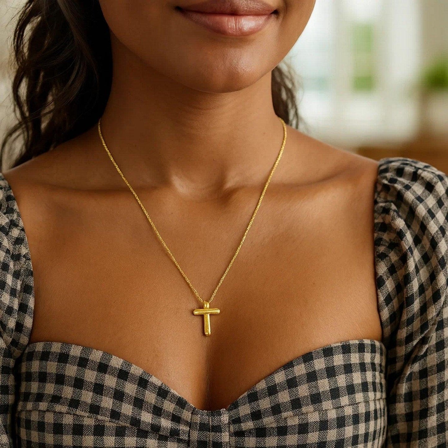 14K Yellow Gold Helium Initial T Pendant