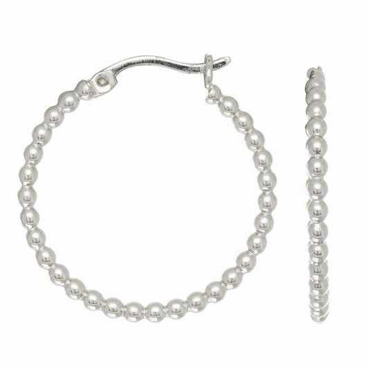 Sterling Silver Small Bead Hoop Earrings