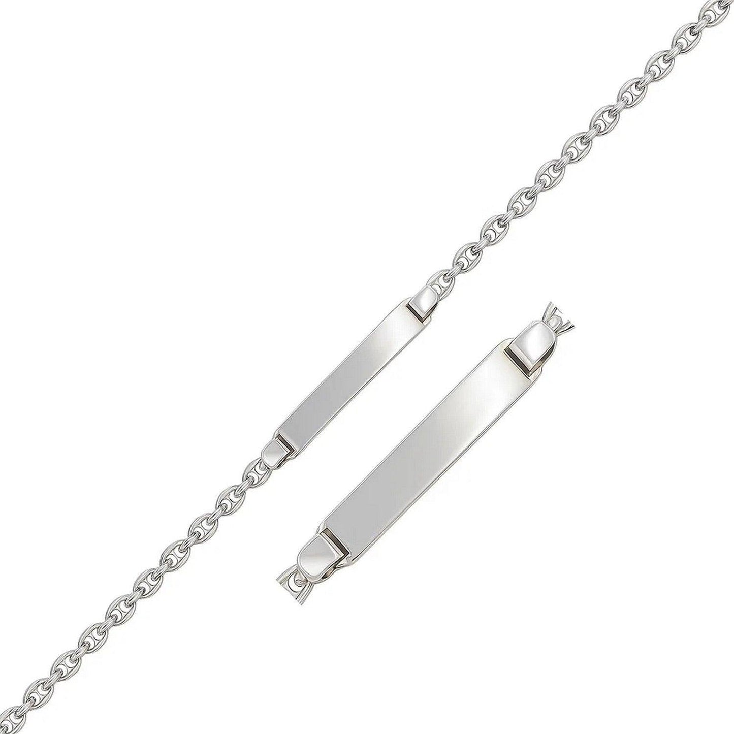 14k White Gold Figaro Chain Fancy Childrens ID Bracelet (3.30 mm)