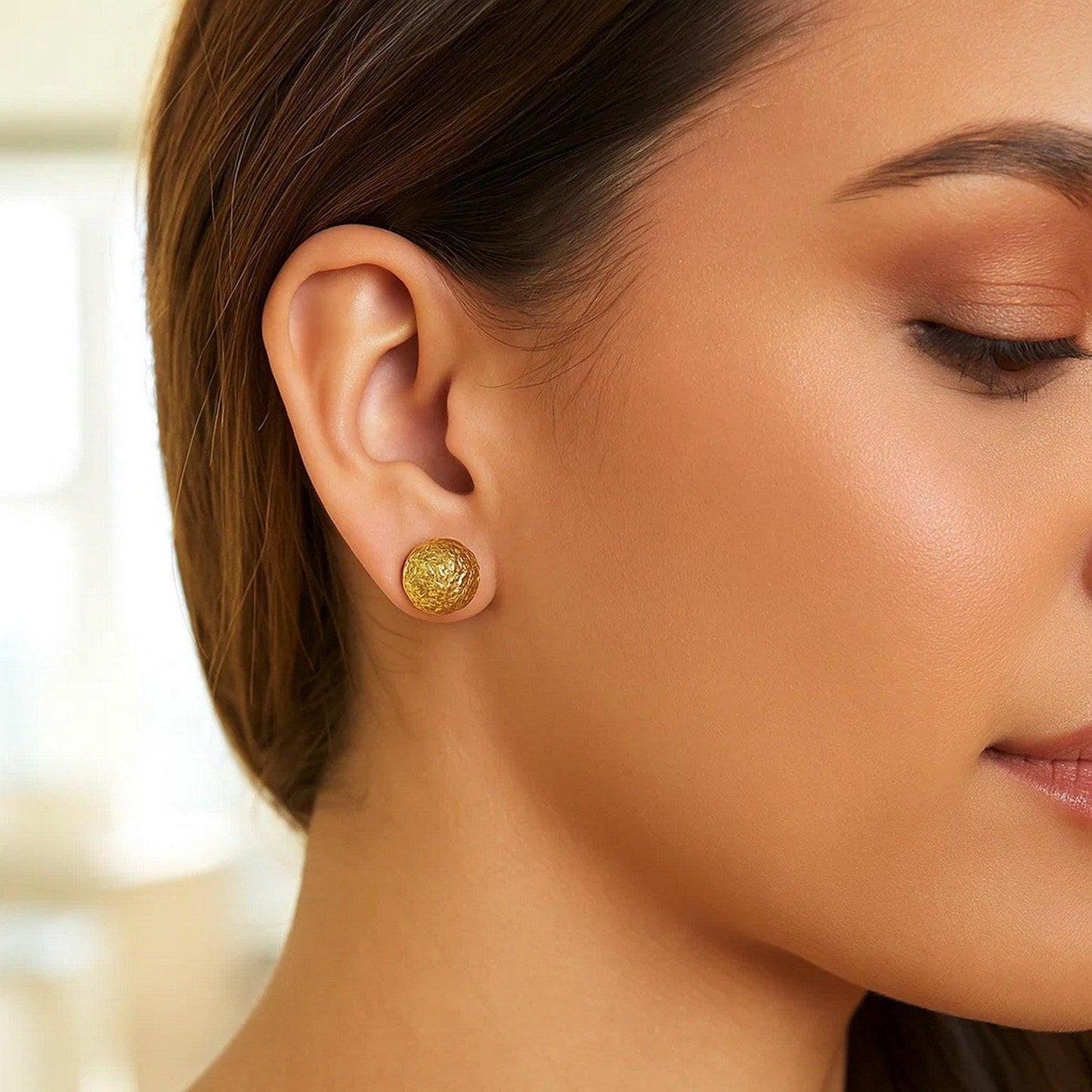 14k Yellow Gold Puff Round Earrings with Diamond Cuts(11mm)