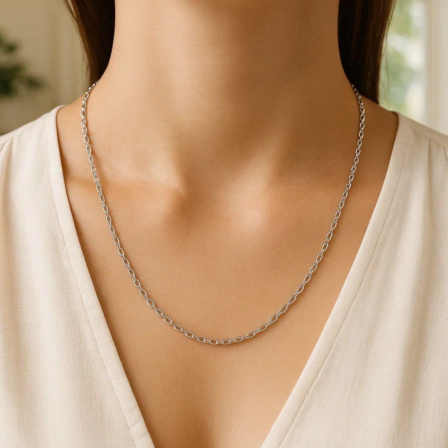 14k White Gold Diamond Cut Cable Link Chain (2.20 mm)