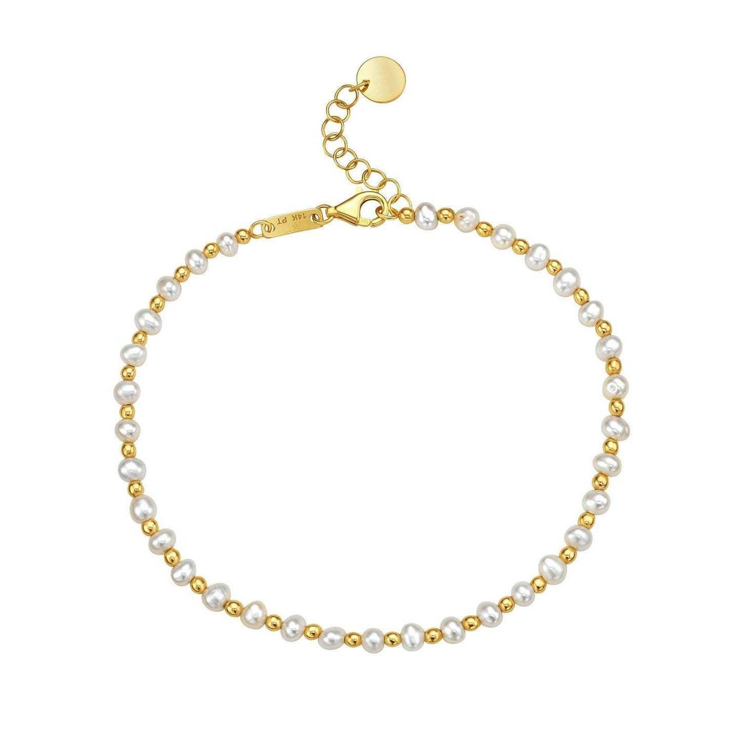 Pearl and Gold Alternating Bead Bracelet in 14K Yellow Gold