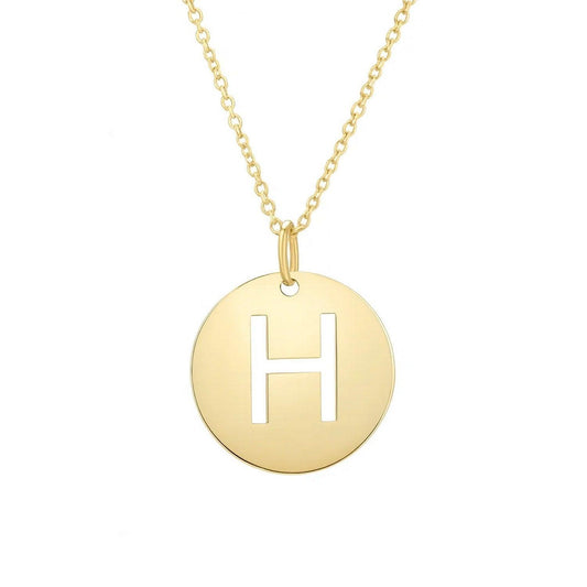 14K Yellow Gold Disc Initial H Pendant