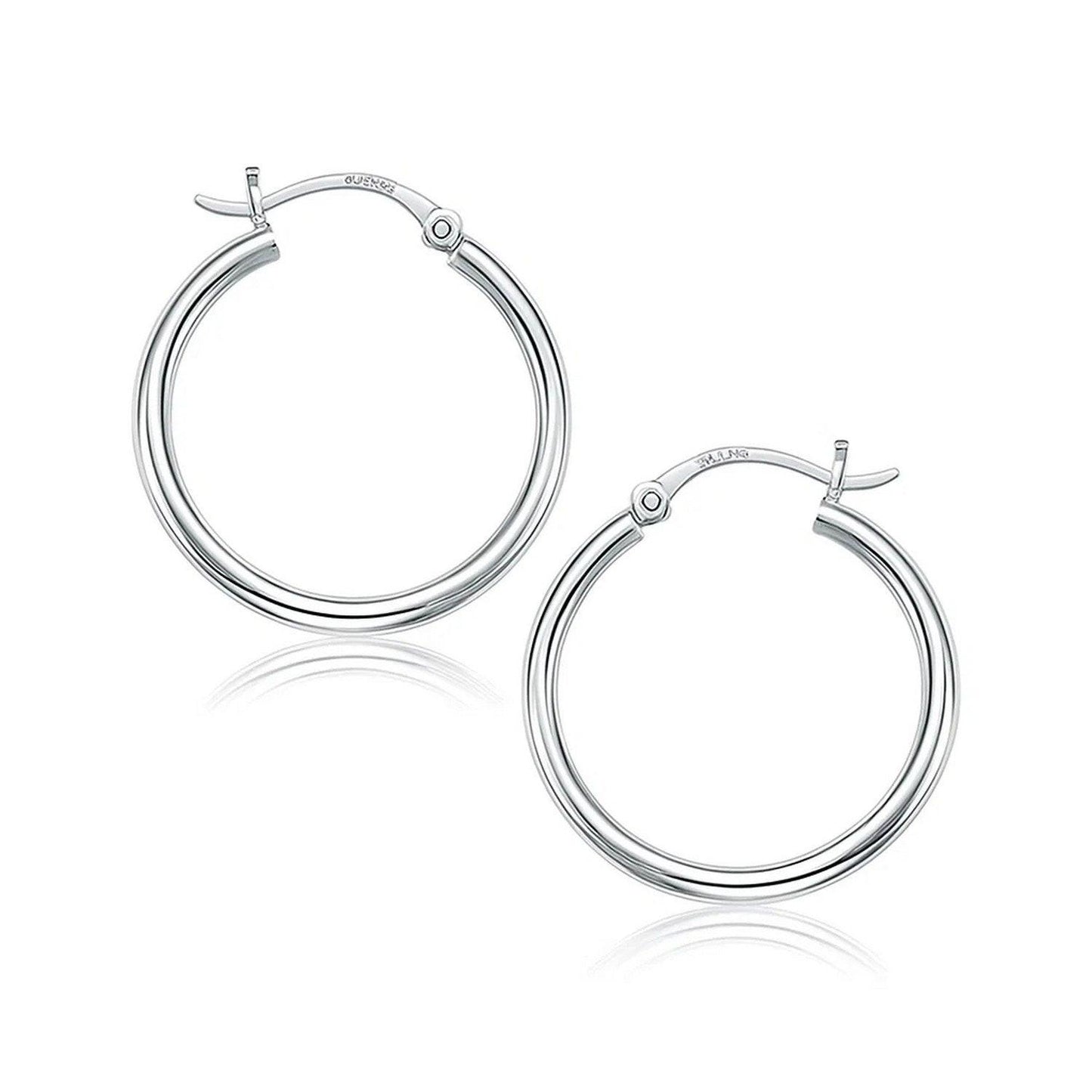 14k White Gold Polished Hoop Earrings (2x25mm)