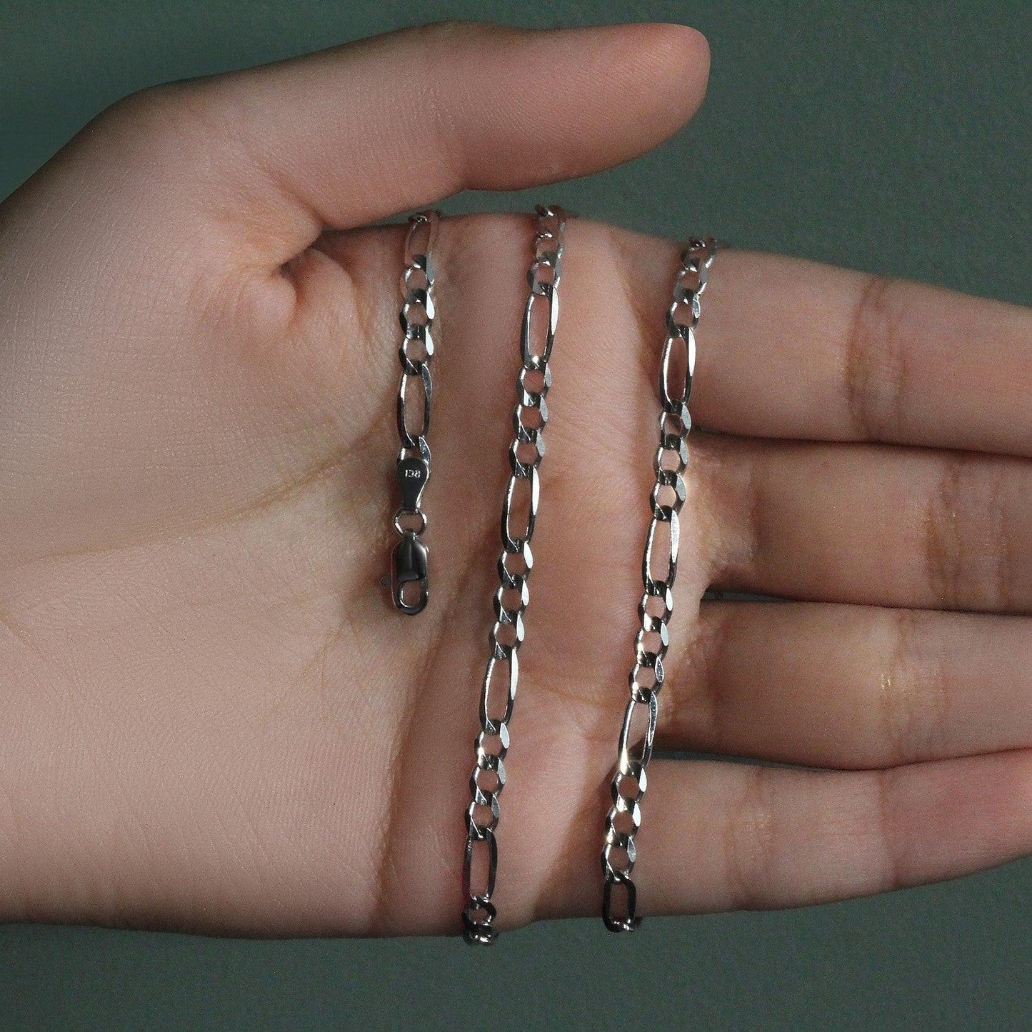 14k White Gold Solid Figaro Chain (3.80 mm)