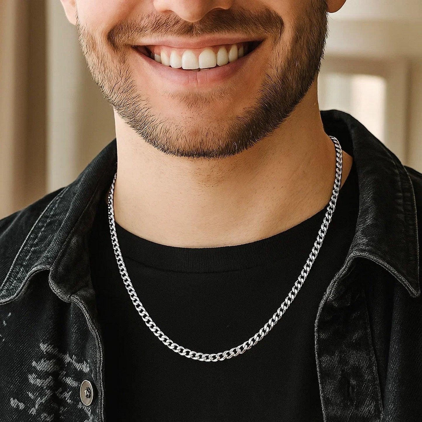 14k White Gold Solid Curb Chain (3.60 mm)