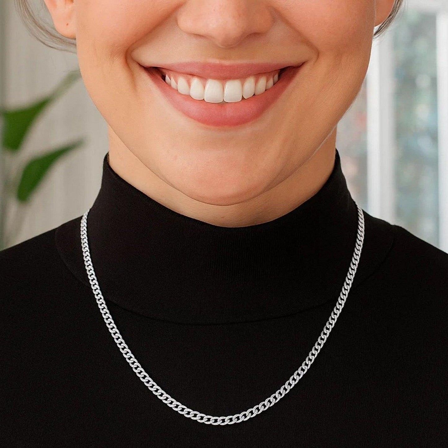 14k White Gold Solid Curb Chain (3.60 mm)