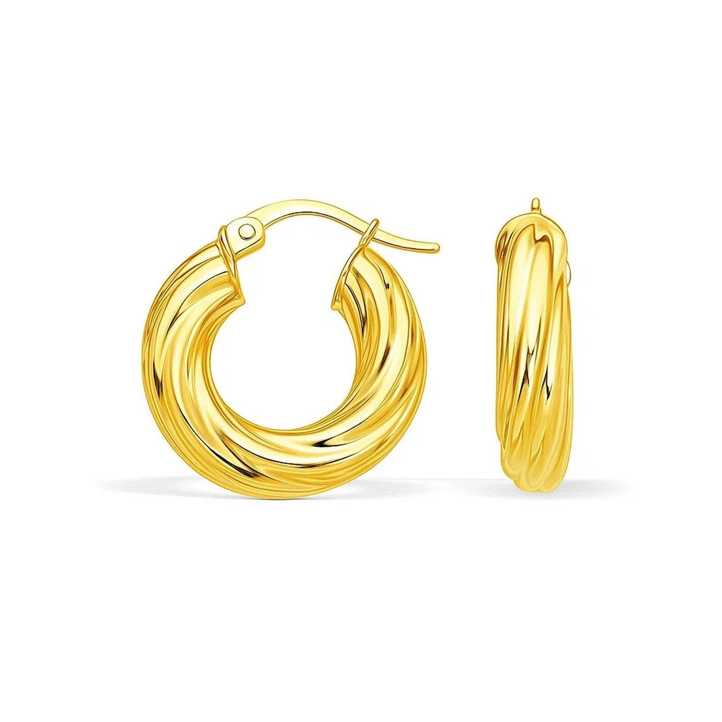 14k Yellow Gold Fancy Twist Hoop Earrings