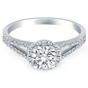 14k White Gold Diamond Halo Split Shank Engagement Ring