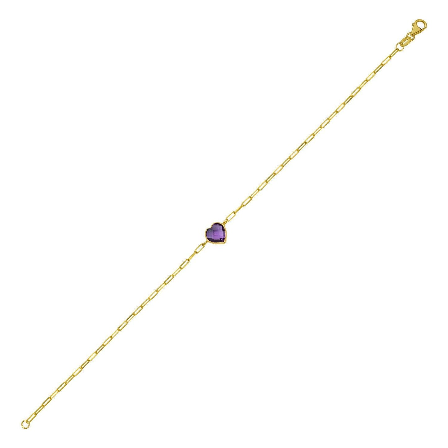 14K Yellow Gold Amethyst Heart Bracelet (1.50 mm)