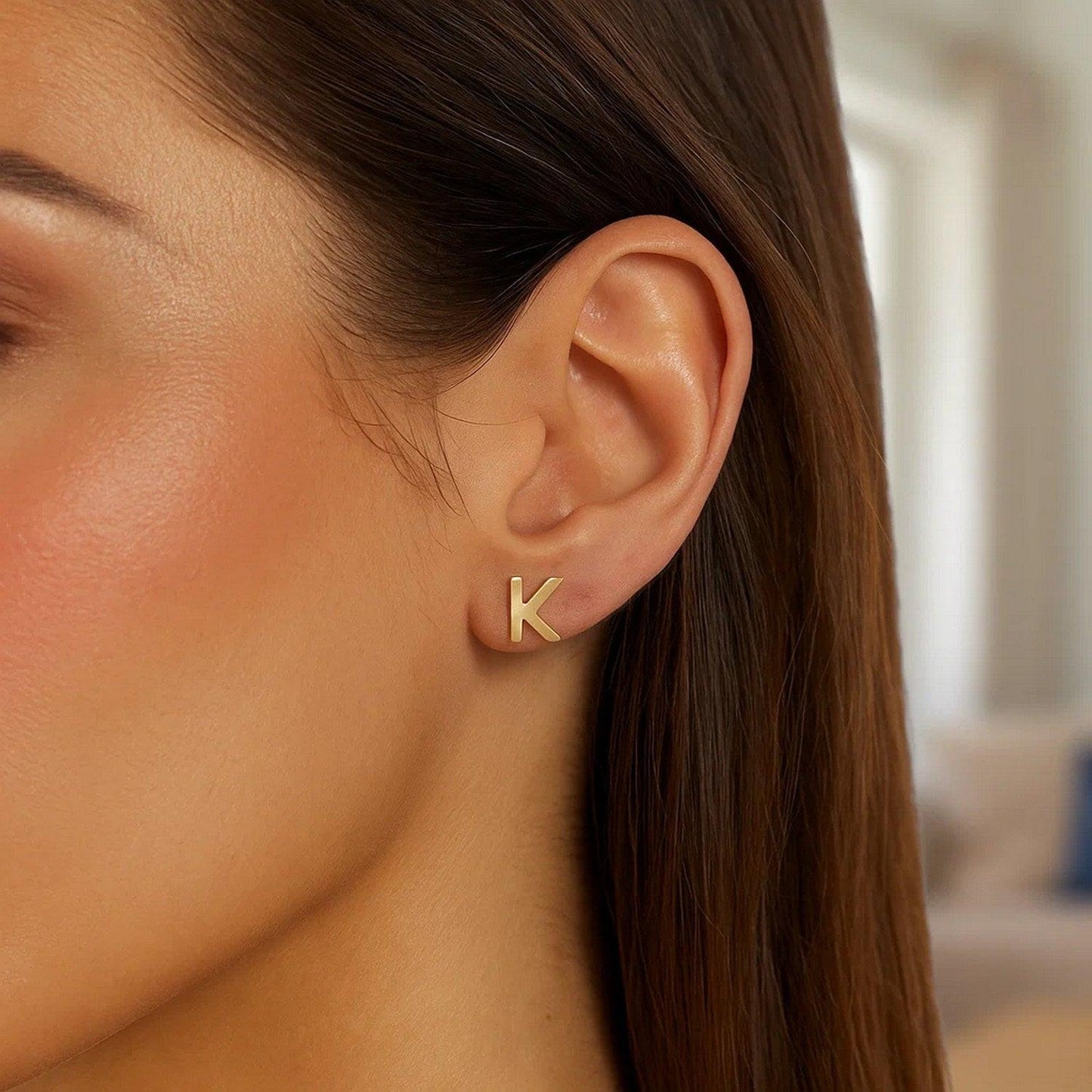 14K Yellow Gold Yours Truly Initial K Stud Earrings